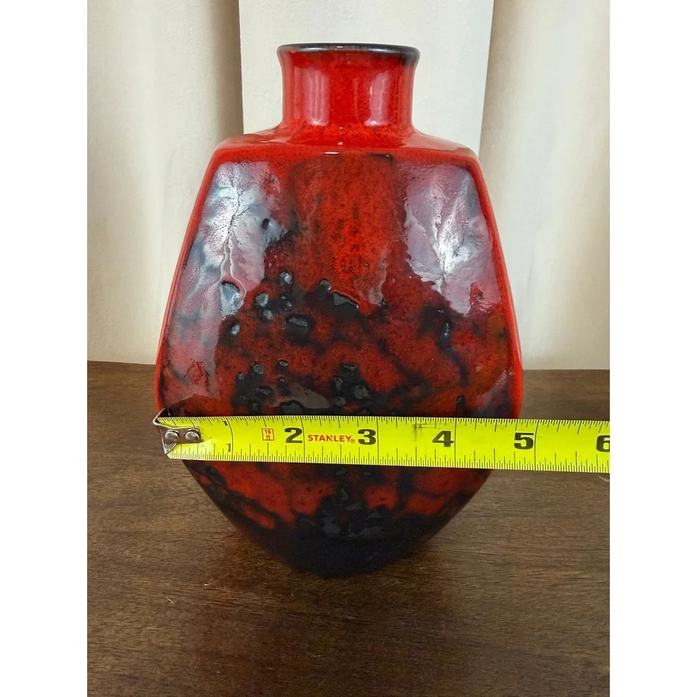 Gerda Heuckeroth Pottery Red Black Lava‎ Drop Glaze Vase 30004-20 Germany